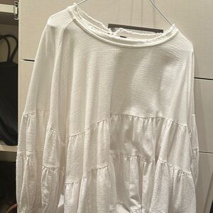 Free People White Long Sleeve Boxy Blouse